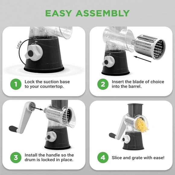 3-in-1 Hand Crank Cheese Grater & Vegetable Shredder with Strong Suction Base - Picture 4 of 7